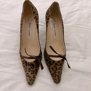 Manolo Blahnik Stiletto Kitten Heel Leopard Animal Print Pump SZ IT 38.5 US 8.5